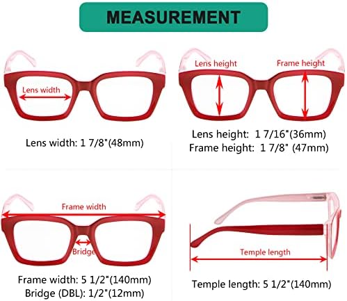 Дамски очила за четене Eyekepper - Големи Квадратни Дизайнерски Ридеры за Жени и Червен Цвят