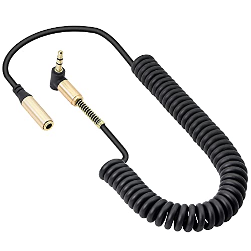 Навити аудио кабел GELRHONR 3,5 мм, Правоъгълна Помощен кабел с 3,5 мм мъж към жена с Позлатените Медна сърцевина за автомобилни стерео