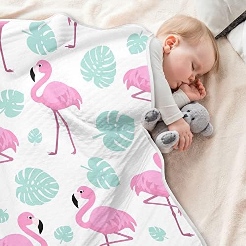 Пеленальное Одеяло с Тропически листа Фламинго, Памучно Одеало за Бебета, Като Юрган, Леко Меко Пеленальное Одеало за детско