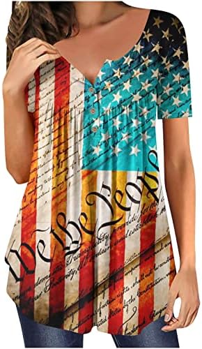 lcepcy Тениска с Американския Флаг, Дамски Блузи, Скрывающие Корема, 2023, Летни Тениски с Къс Ръкав, Скъпа Струящаяся Тениска Хенли