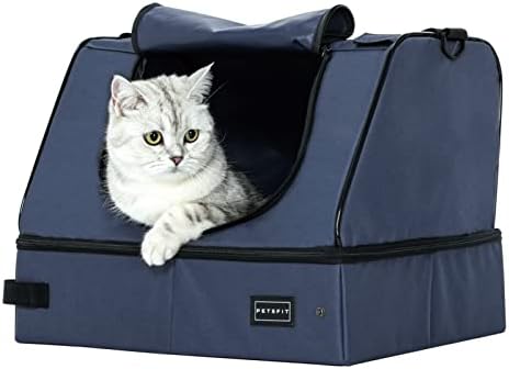 Преносим кутия за котешки тоалетни Petsfit Upgrade Travel за средни котки и котенца, Фланец, Лека, сгъваема (Синьо (с капак), 17