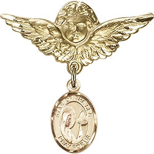 Детски иконата със златен пълнеж с талисман Морска звезда Дева мария и знака Ангел с крила на булавке