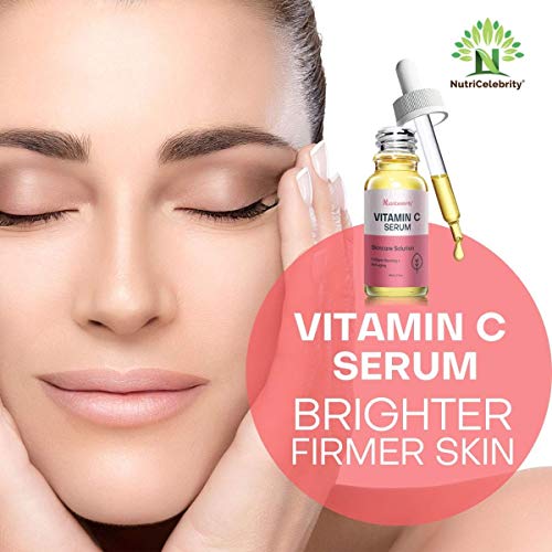Nutricelebrity Серум с витамин С за грижа за лицето, за премахване на белези от акне - Органична формула против Бръчки, Лечебни