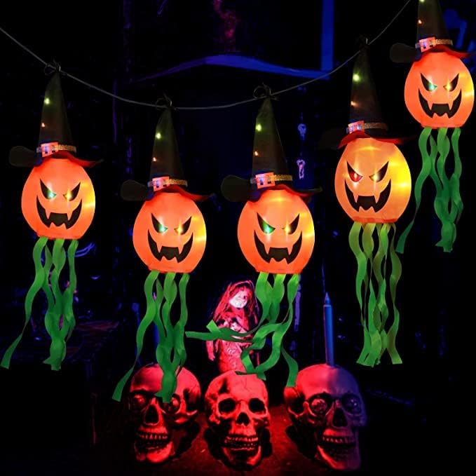 Украса за Хелоуин Светлини 11,5 метра 5ШТ САМ Окачен Цветен led с Мигащи Пузырьковыми Тыквенными Гирлянди за Дворно декор на Партито