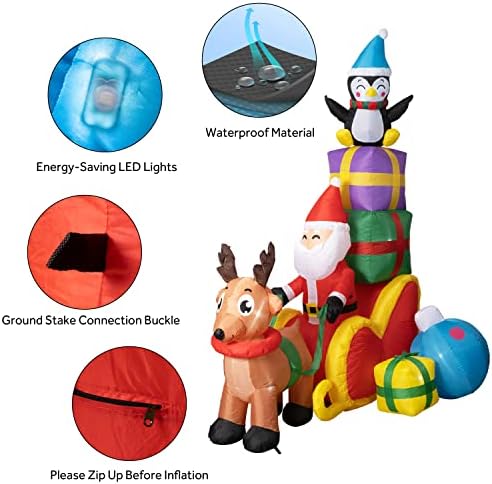 2022 Коледни Надуваеми Играчки за Украса на Двора, на Открито, на 8-Крак Дядо Коледа на Шейна с Елени и Пингвините, Вградени