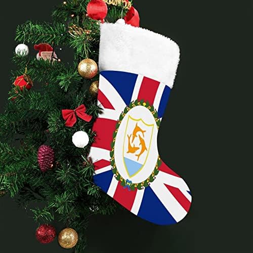 Флаг Ангильи Червени Коледни Празници Чорапи, Украса за Дома, Коледна Елха, Висящи Чорапи за Камината