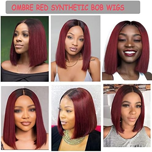 CCBUY Червени синтетични директни перуки за жени със средна част на коса (цвят: A, размер: One Size)