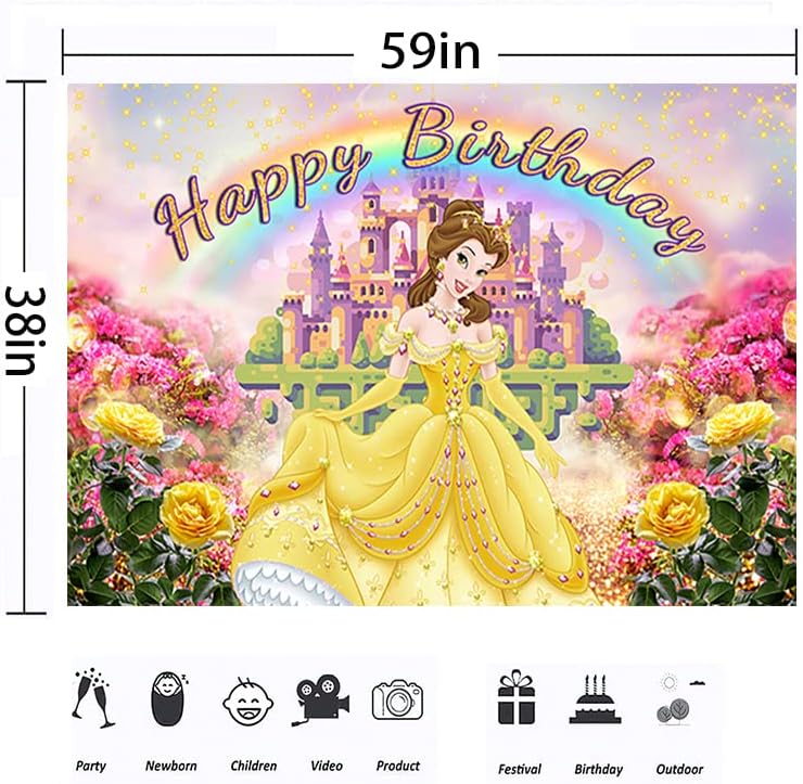 На фона на принцеса Бел за украса на парти по случай рожден ден, жълто знаме Красавицата и звярът, за парти в чест на рождения