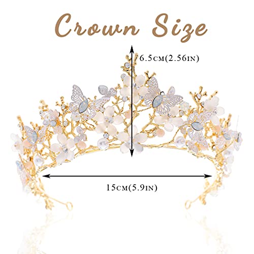 Kilshye Queen Crown Златни Диадеми и Короната Пеперуда С Кристали Диадема Реколта Сватбена Короната за Младоженци Елегантен