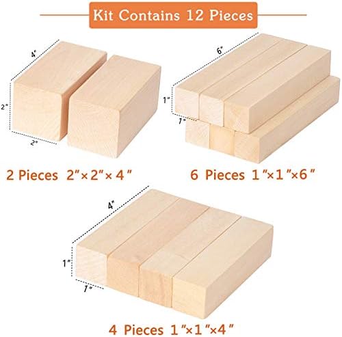 Kingcraft 12 Опаковки за Рязане на Блокове от Липа Мек, Определени за Рендосване от Масивна Дървесина за начинаещи деца