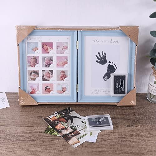 weallbuy Рамка за детска фотография на Първата година от живота, Комплект за рисуване Отпечатъци от детски ръце и отпечатъци от пръсти