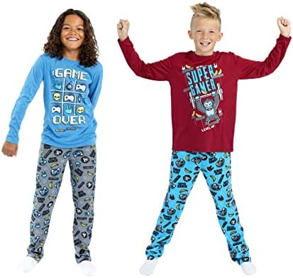 Пижамный комплект за момчета Sleep On It от 4 теми, Флисовые Пижамные панталони и риза за сън с дълъг ръкав, комплект за деца (2 пълни комплекта)