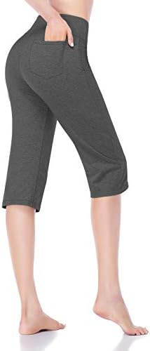 Дамски панталони за йога CARXIU 17 с вътрешен шев, с джобове, Директен, За тренировка на корема, Капри за йога Q03-Deep Charcoal-S