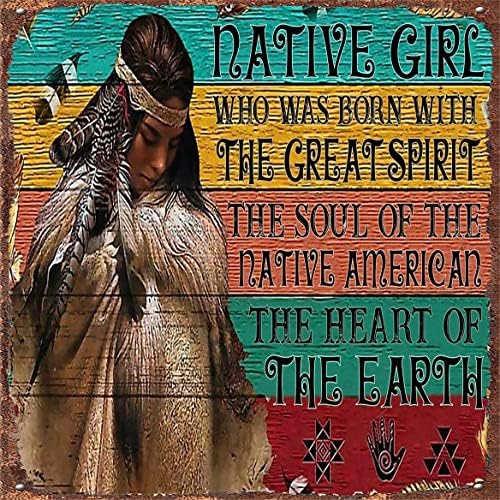 Метален Плакат Табела Native1 American Art Native Girl Native1 American Wall Art Окачен Плакат Ретро Стенен Начало Декор