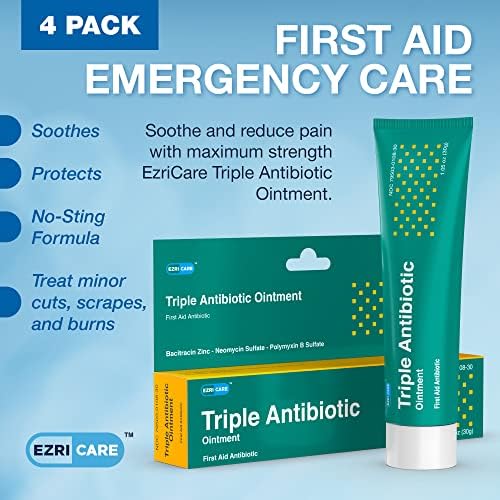 Мехлем с антибиотик EzriCare First Aid - Тройната мехлем с антибиотик, за да се грижи за раните и за облекчаване на болката при