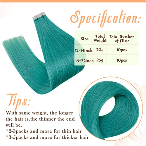 【Ефект цветни отблясъци】Easyouth Двухкомпонентная лента за коса разширения От Истински човешки коси Синьо Тюркоазено 12 инча