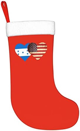 Cutedwarf Флаг Хондурас и Американски Флаг Коледен Отглеждане на Коледна Украса Класически 18 Инча Окачен Чорап за Камина