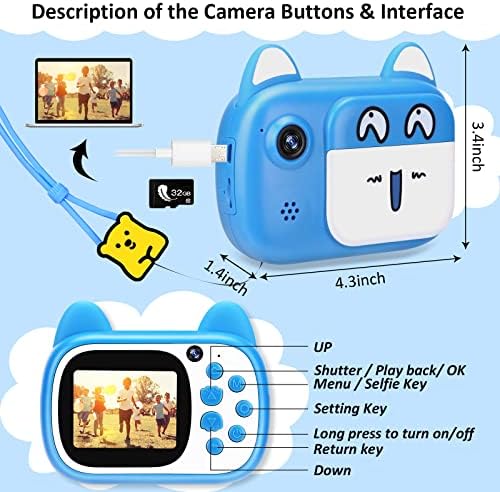 Детски цифров фотоапарат за момичета и момчета, видео Рекордер с две лещи 1080P HD, камера за деца с 32G SD-карта, Скъпа детска Селфи-камера