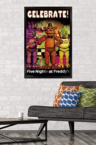 Международен плакат Five Nights at Freddy's Пет нощувки от Фреди - Celebrate На стената, 22.375 x 34, Версия в черна рамка