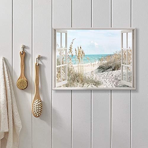 Галерия Харди Крайбрежната Плажна картина на Стенно Изкуство: Прозорец на плажна тема, Платно, Щампи с Морска гледка, Малък Размер за