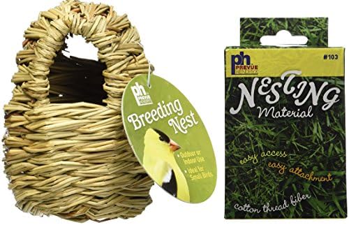 Prevue Pet Products Птичето гнездо от клонки, покрити с вьюрком, 4 инча, Плюс кутия с хлопчатобумажными конци, материали за птичи гнезда