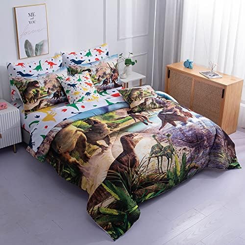 NiuOne, Комплект Одеяла с Динозавром размер Queen-Size от 9 теми, Легло в леглото, 3D Реалистичен Комплект Одеяла с Динозавром за спални възрастни,