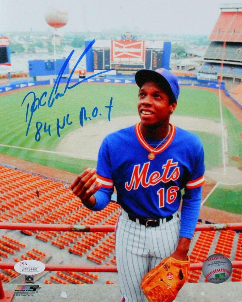 Дуайт Гуудън с автограф на Ню Йорк Метс, Бросающий топката, Снимка с / 84 NL ROY - JSA W * Blue - Снимки на MLB с автограф