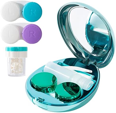 Набор от чанти за контактни лещи TreaHome 4ШТ, Здрав Компактен Калъф за контактни лещи с Огледало, Пинсети、, Определени за