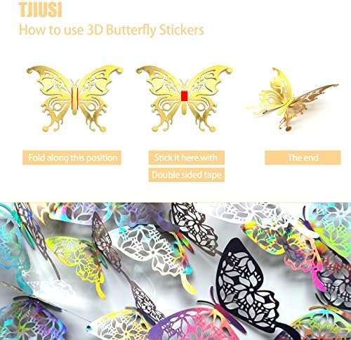 TJIUSI Стенни декорации 3D Стикери пеперуди 24ШТ Декор за Хелоуин 4 Стила Размер на 3 3D Златни и Сребърни Етикети с Пеперуди