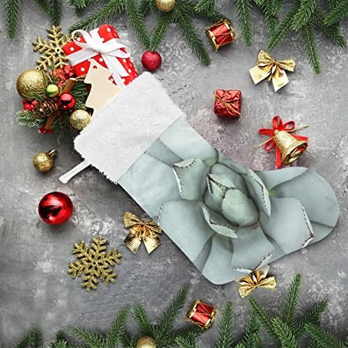 Коледни Чорапи със Сини Суккулентными растения xigua, Бели Плюшени Чорапи-маншети, Подарък ленти за Официални Празнични украси,