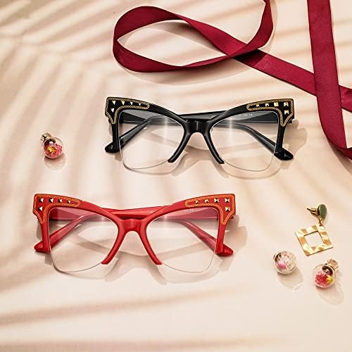 Очила VOOGLAM Black Cat Eye Без Рамки, Блокиране на Синя Светлина, Модни Рамки за Очила за жени, Защита от Пренапрежение на очите и Ултравиолетовите