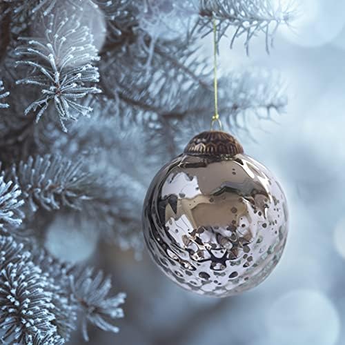 Комплект от 4 Сребърни бижута от живачен стъкло (на 3.15 Античен топка с релефни изображения) Са подходящи за Коледната елха, висящи празнични