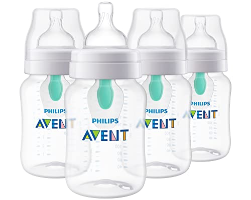 Бебешки бутилки Philips Avent против колики с въздушния отвор, 9 грама, 4 бр., Прозрачен, SCY703/04 и зърното за бебешко шише Flow 3 срещу