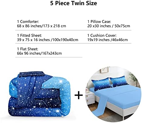 ROWADALO, 5 теми, Комплект, одеяла, със сини градиентными пайети, комплекти спално бельо Twin Size Galaxy Starry Sky, 5 теми, Легло в