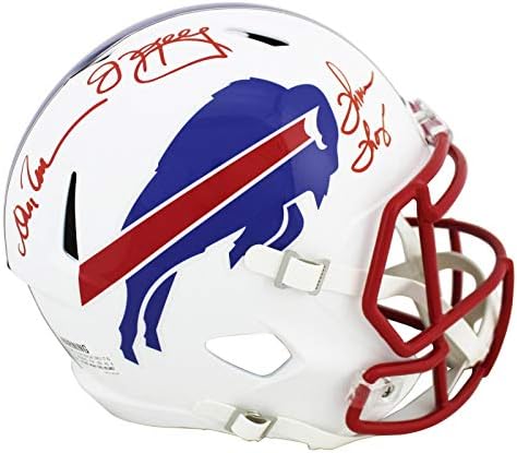 Биллс (3) Подписаният Кели, Томас и Ридом Плосък Бял пълен размер каска Speed Представител от JSA - Каски NFL с автограф
