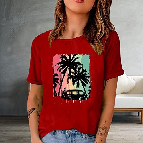 Блуза, Тениска за Момичета, Юноши Лято Есен Облекло Y2K Памучен Тениска с Кръгло деколте и Къс Ръкав и Графична Плажната