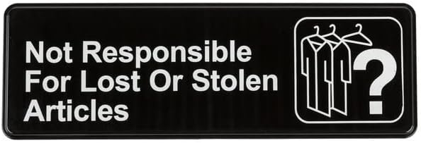Не поема отговорност за Загубени или откраднати предмети Табела за врата/стената - Черно-бял, 9 x 3 инча Не поема отговорност за загубени