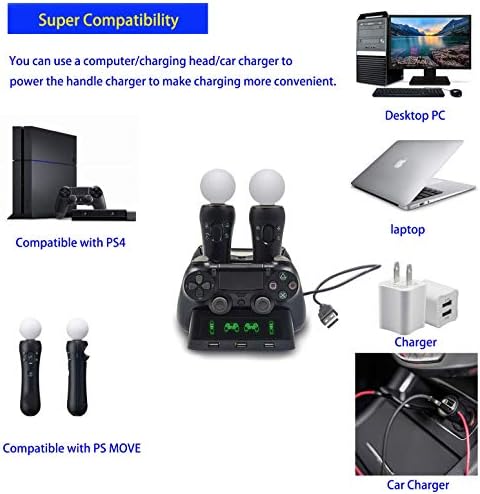 Док-станция за зареждане на контролера VTone 4 в 1 за PSmove и PS4, четырехместное зарядно USB за Playstation4 и геймпада PS4 VR.