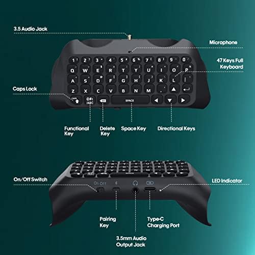 Клавиатура TiMOVO със зелена подсветка за контролер PS5, Безжична клавиатура Bluetooth, Чат-панел за контролер Playstation 5, Мини-детска клавиатура,
