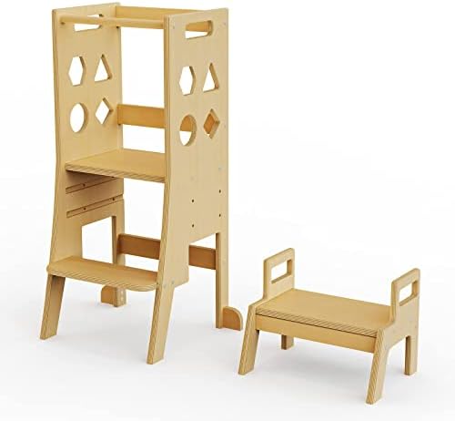 ZARKEET Toddler Standing Tower, Кухненски Помощен столче 2 в 1 за деца от 1-3 години. Помощен Стол с Регулируема Височина,