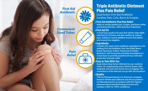 Глобус Тройна Антибиотик + Обезболивающая крем с двойно действие, 1 Унция | 24-часова защита от болка и инфекция (опаковка по 12 броя)