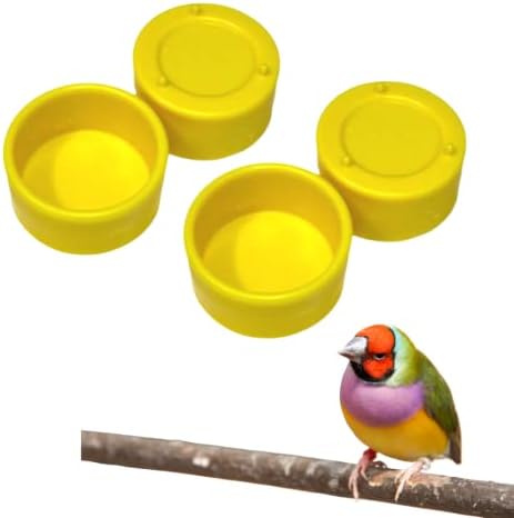Animalplast 4 Опаковки Трайни Хранилки за птици, Купа Жълта, Пластмасова Купа за птици под формата на Черепка, Малка Купа За вода
