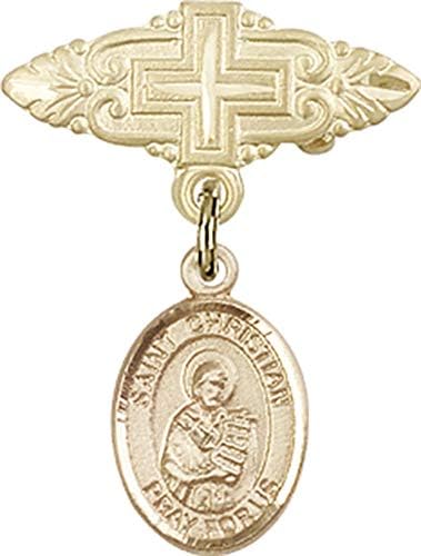 Детски икона Jewels Мания за талисман на Св. Кристиан на Демостен и игла за икона с Кръст | Детски иконата със златен пълнеж с амулет Свети