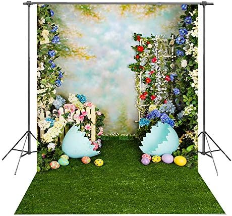 5x7ft Пролетни Великденски Фонове, за Снимки Заек Пъстри Яйца Цвете Дървена Стена Трева Фон Детски Душ Снимка Фон Деца Новородено Рожден