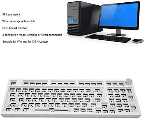 ASHATA Custom Mechanical Keyboard Kit Бял, 98 Клавиши 2.4 G БТ Жичен RGB подсветка за гореща замяна на Потребителската Детска Клавиатура,