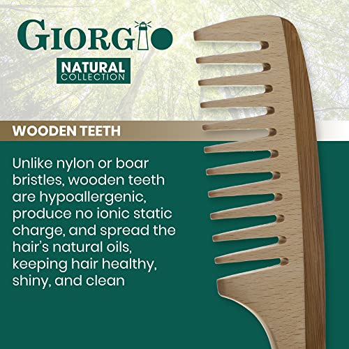 Гребен за разнищване на косата Giorgio GIONAT5 от масивно дърво с удобна дръжка - Гребен с широки зъбци за къдрава коса,