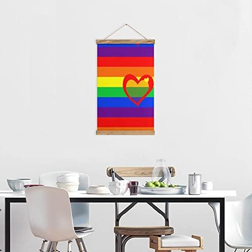 Флаг на Гордостта на ЛГБТ Или Дъгата Флаг Гордост Платно Стенно Изкуство Подвесная рисуване на Картина на Дървена Ролка от Тиково Дърво за