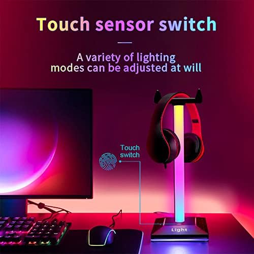 Docooler RGB Поставка за слушалки Осветление Поставка за слушалки с 7 Режима на осветление Подвижна стойка за Слушалки за
