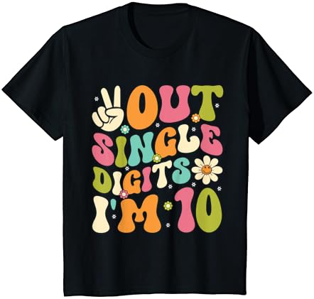 Детска тениска Peace Out с Единични Цифри в Ретро стил за момичета на 10-ти Рожден Ден