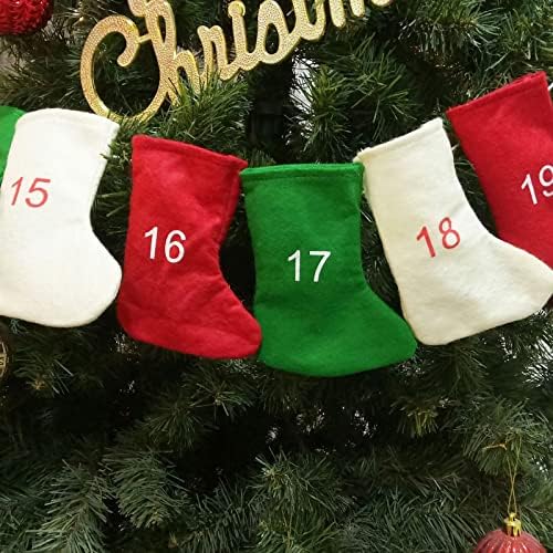 24ШТ Чорапи направи си САМ Коледна Украса Коледен Обратното Броене Стенен Календар Подарък Пакет Висулка Коледен Витраж